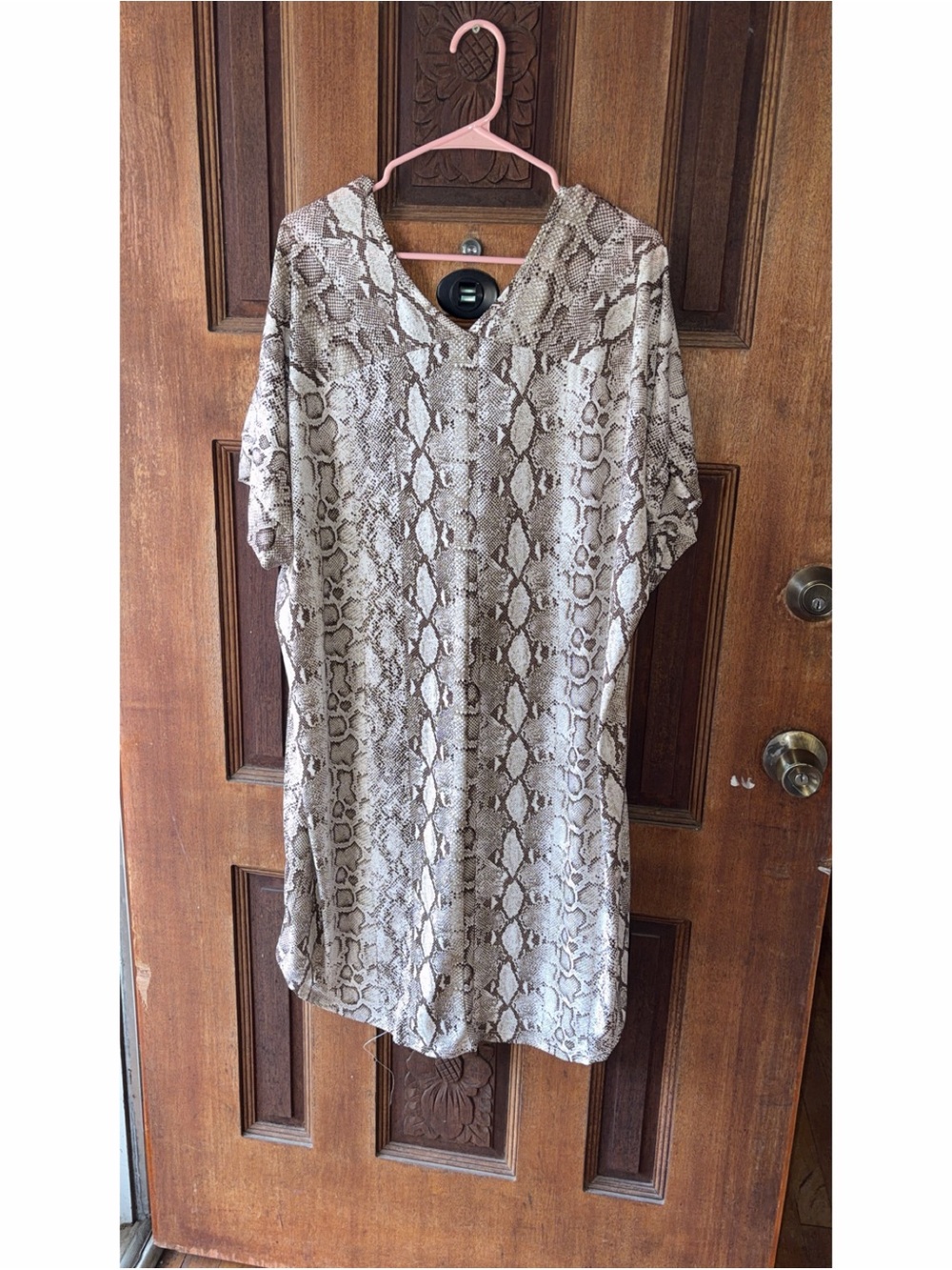 mts Brown and Cream Snake-Print V-Neck Tunic